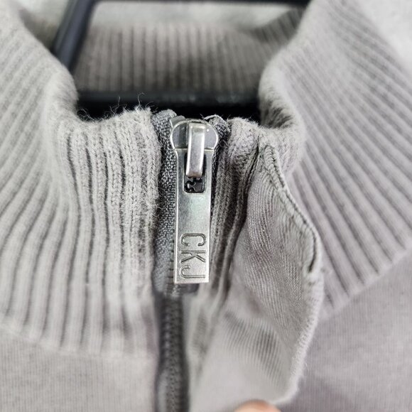 Men's Gray Calvin Klein Jeans Sweatshirt Ribbed Cotton Half-Zip Long Sleeve XL - Picture 6 of 12
